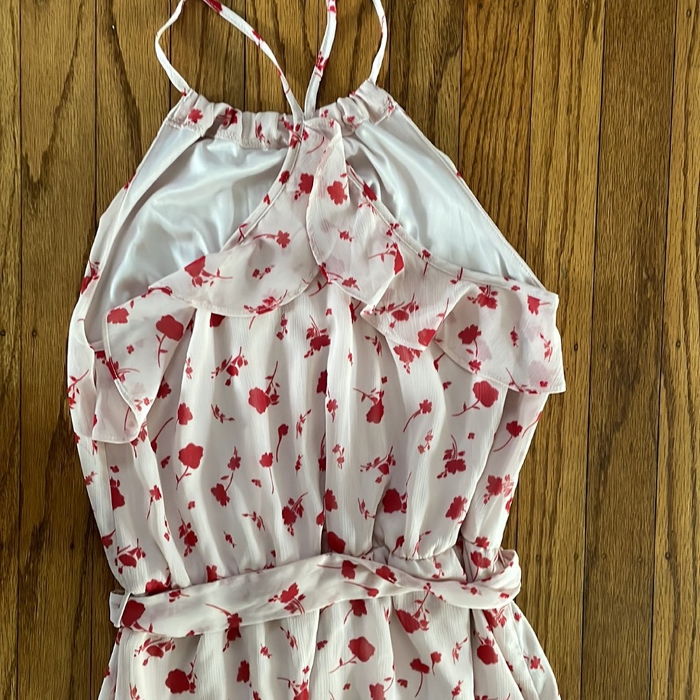 Lush Floral Print Waist Tie Ruffle Back Midi Dress - Picture 5 of 6